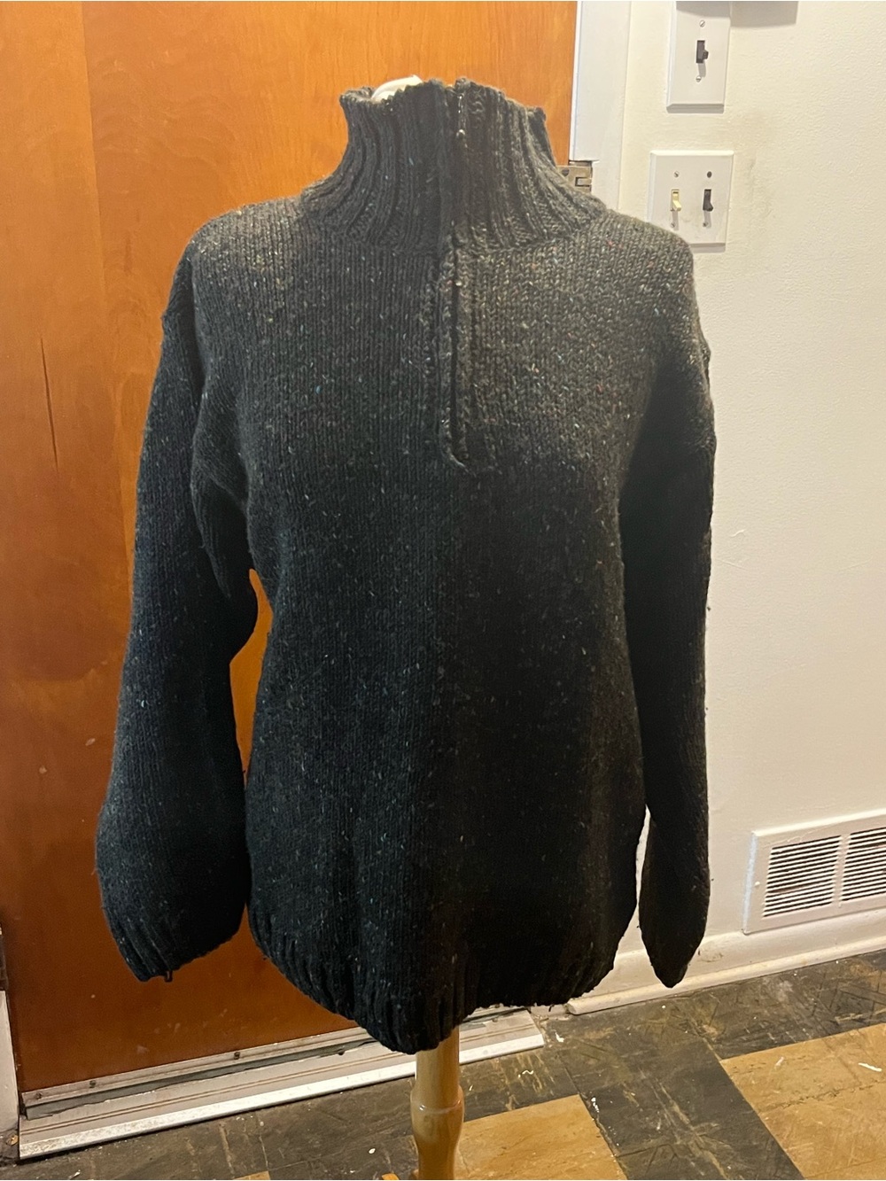 Aran Crafts Men's Green Wool Sweater Half Zip Neck Pullover XL Made In Ireland